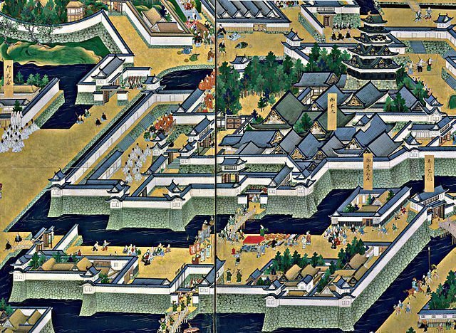 "View of Edo" (Edo zu) pair of six-panel folding screens (17th century) (wikimedia)