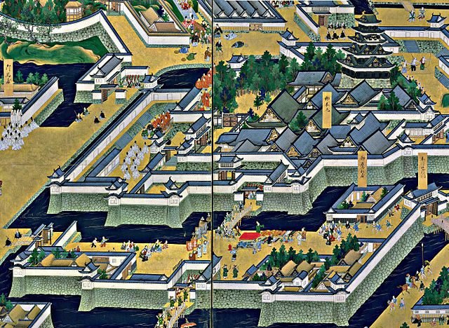 "View of Edo" (Edo zu) pair of six-panel folding screens (17th century) (wikimedia)